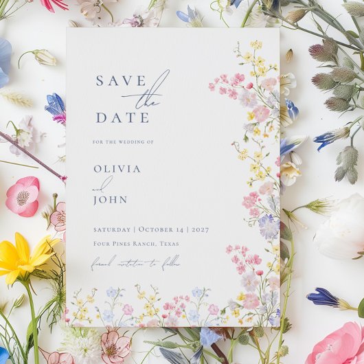 Botanical Wildflowers Wedding Save the Date 案内ポストカード