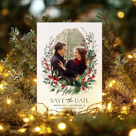 Botanical Winter Berries Greenery Wedding セーブザデート