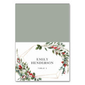 Botanical Winter Greenery Red Berries Wedding テーブルナンバー (正面)
