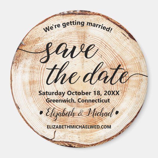 Botanical Wood Cut日付を保存素朴結婚する マグネット (正面)