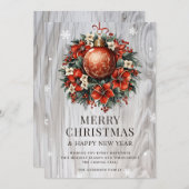 Botanical Wood Snowflake Ornament Holiday Card シーズンカード (正面/裏面)