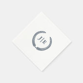 Botanical Wreath Blue Classic Monogram Wedding スタンダードカクテルナプキン (角)