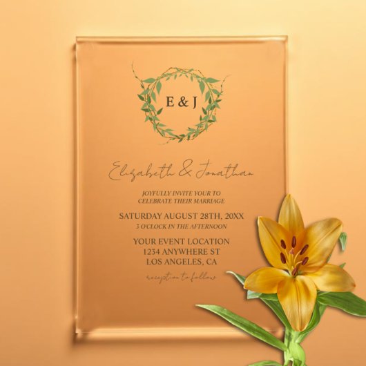 Botanical Wreath Earth Tone Wedding アクリル招待状