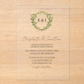 Botanical Wreath Earth Tone Wedding アクリル招待状 (正面)