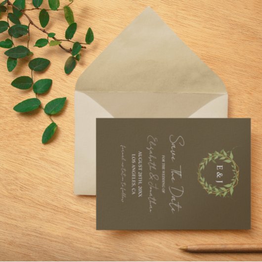 Botanical Wreath Earth Tone Wedding セーブザデート