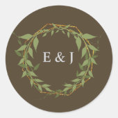 Botanical Wreath Earth Tone Wedding ラウンドシール (正面)