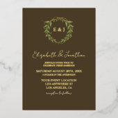 Botanical Wreath Earth Tone Wedding 箔招待状 (正面)