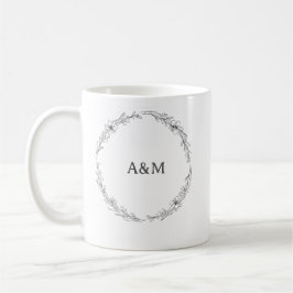 Botanical Wreath Fine Line Art Wedding Couple Mug コーヒーマグカップ