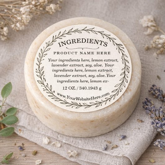 Botanical Wreath Ingredients Product Label ラウンドシール