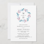 Botanical Wreath Monogram Spring Garden Wedding 招待状 (正面)