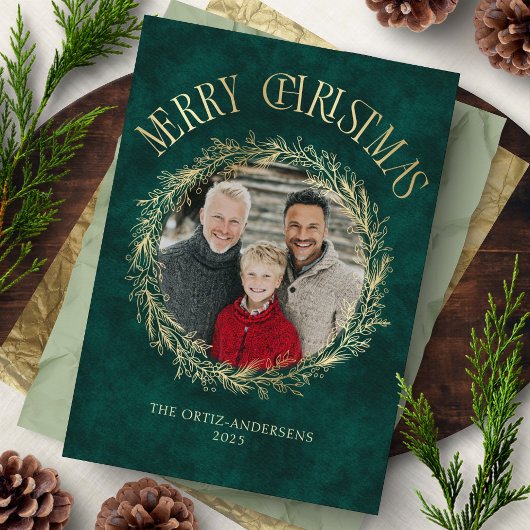 Botanical Wreath Photo Christmas Card シーズンカード