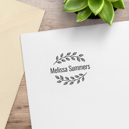 Botanical Wreath Top Bottom Branch Custom Name 1x1 ラバースタンプ