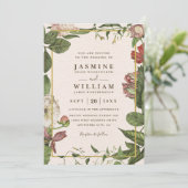 Botanicals Greenery Rustic Vintage QR Code Wedding 招待状 (スタンド正面)