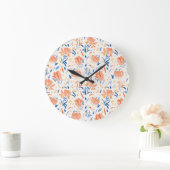 Botany linocut baroque:フローラシームレスな背景 ラージ壁時計 (ホーム)