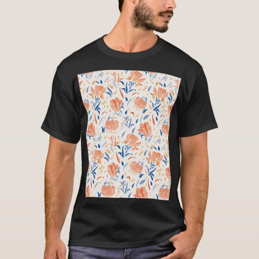 Botany linocut baroque:フローラシームレスな背景 tシャツ (正面)