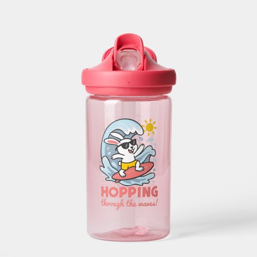 Botella con conejito kawaii surfero para niños ウォーターボトル (正面)