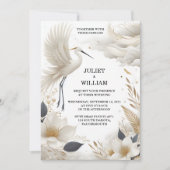 Both Feather 素朴 Asian Sky Cloud Crane 結婚's 招待状 (正面)