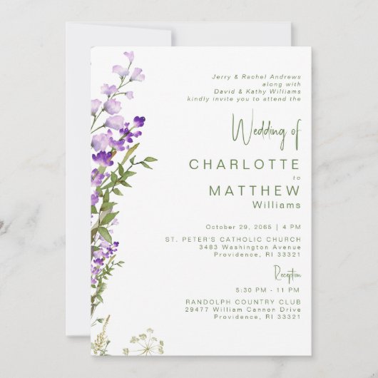 Both Parents 2 Venue Lavender Photo 結婚's 招待状 (正面)