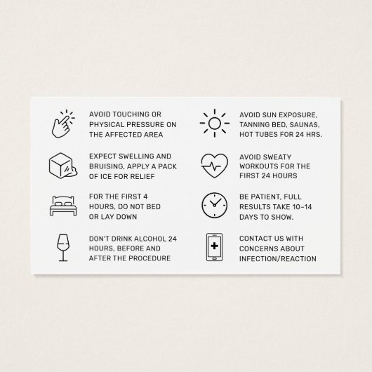 Botox Filler Injection Aftercare Instruction Card (裏面)