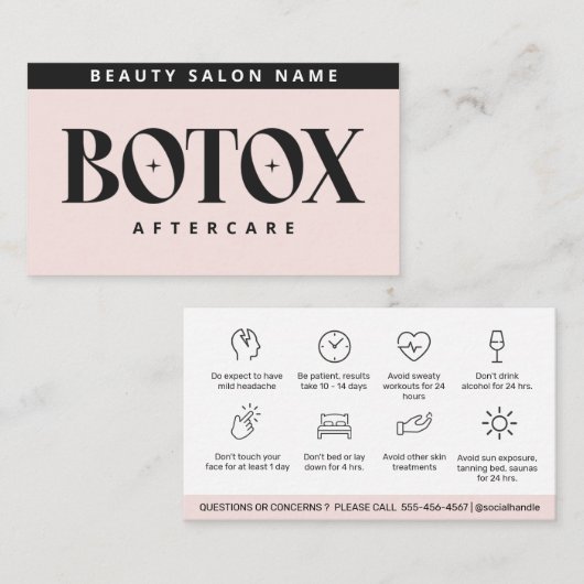 Botox Lipフィラーの指示編集可能アフターケア 名刺 (正面/裏面)