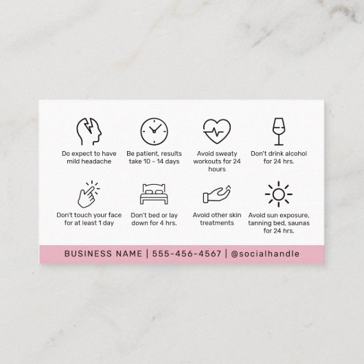 Botox Lip Fillerモダン命令アフターケアカード 名刺 (裏面)