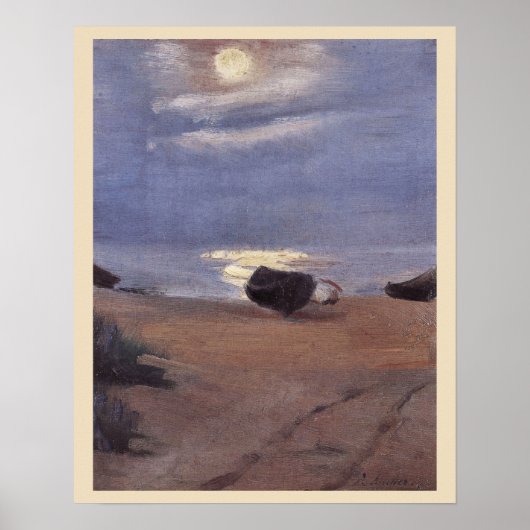 Bots in the Moonlight on Southビーチ、Anna Ancher ポスター (正面)