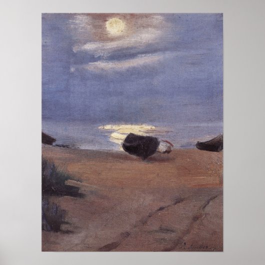 Bots in the Moonlight on Southビーチ、Anna Ancher ポスター (正面)