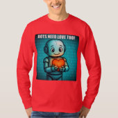Bots Need Love Too - メンズ真っ赤なロングスリーブ Tシャツ (正面)