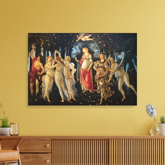 Botticelli Primavera Renaissance Floral Goddess キャンバスプリント (インサイチュ (リビング))