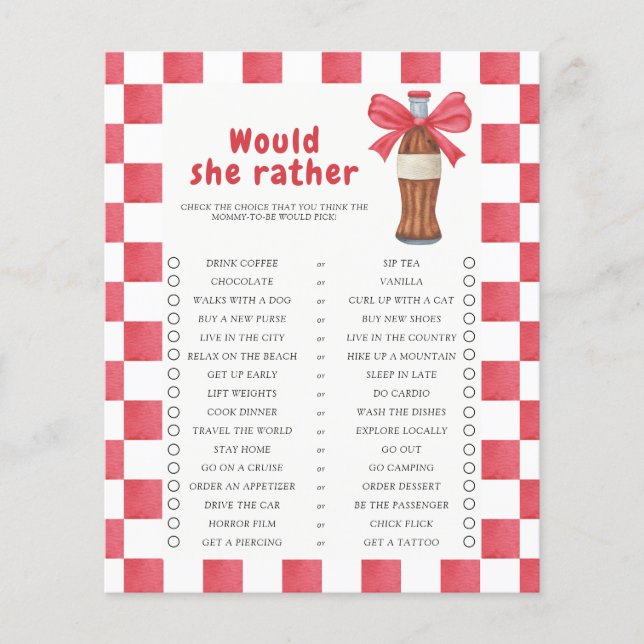 Bottle Baby shower Would She Rather game  (正面)