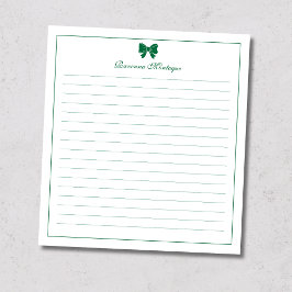 Bottle Green Bow Border Custom Name Lined ノートパッド