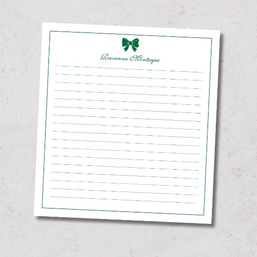 Bottle Green Bow Border Custom Name Lined ノートパッド