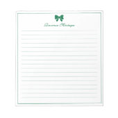 Bottle Green Bow Border Custom Name Lined ノートパッド (正面)