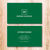 Bottle Green Modern Elegant Simple Monogram Name 名刺