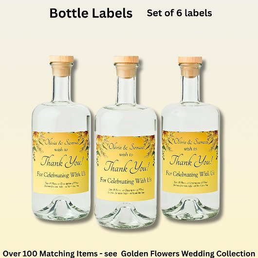Bottle Labels, Golden Yellow Flower リキュールボトルラベル