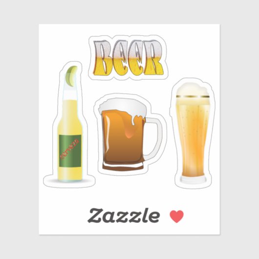 Bottled Beer, Beer Mug, I Love Beer シール (シート)