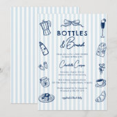 Bottles and Brunch Doodle Baby Shower Blue Striped 招待状 (正面/裏面)