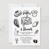 Bottles & Brunch Doodle Black Boy Baby Shower  招待状 (正面)