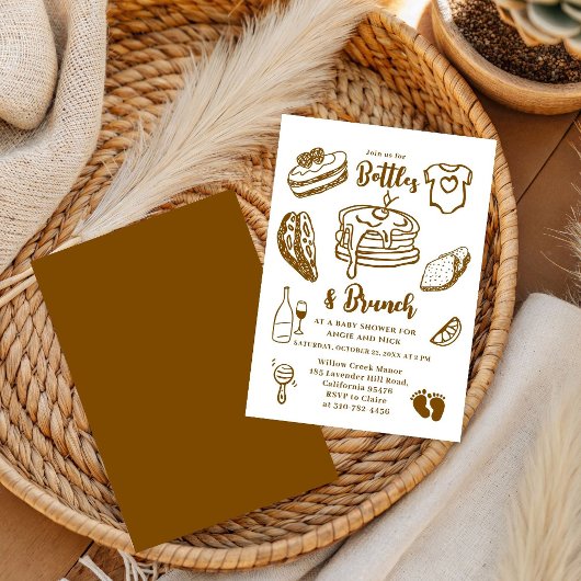 Bottles & Brunch Doodle Boy Baby Shower  招待状