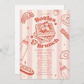 Bottles & Brunch Doodle Pink Girl Baby Shower 招待状 (正面/裏面)
