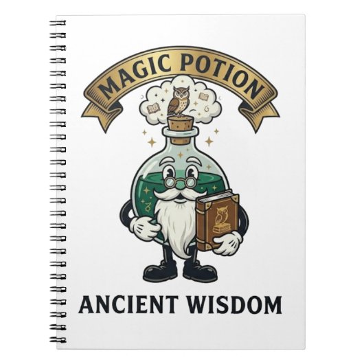 Botto Ancient Wisdom Wizard Magic Potion Owl Retro ノートブック (正面)