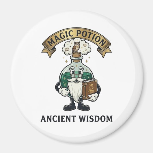 Botto Ancient Wisdom Wizard Magic Potion Owl Retro マグネット (正面)