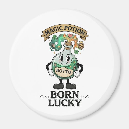 Botto Born Lucky Magic Potion Retro Cartoon Mascot マグネット (正面)