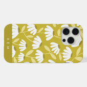 Bottom Monogram Initials Dark Gold Floral Pattern iPhoneケース (裏面横)