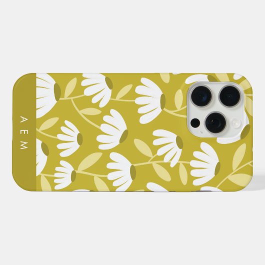 Bottom Monogram Initials Dark Gold Floral Pattern iPhoneケース (裏面横)