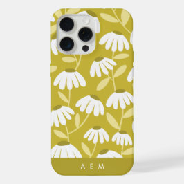 Bottom Monogram Initials Dark Gold Floral Pattern iPhone 15 Pro Maxケース