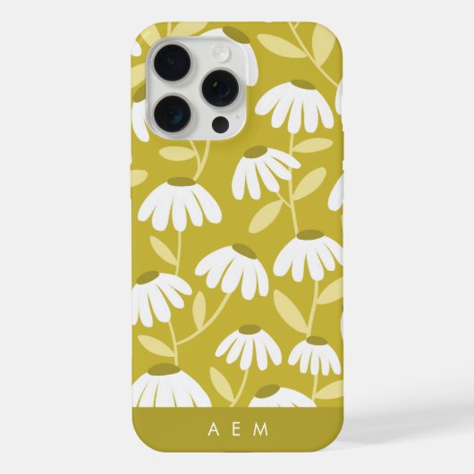 Bottom Monogram Initials Dark Gold Floral Pattern iPhoneケース (裏面)