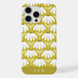 Bottom Monogram Initials Dark Gold Vintage Floral iPhone 15 Pro Maxケース