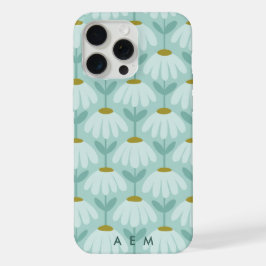 Bottom Monogram Initials Teal Blue Vintage Floral iPhone 15 Pro Maxケース