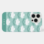 Bottom Monogram Initials Teal Blue Vintage Flowers iPhoneケース (裏面横)